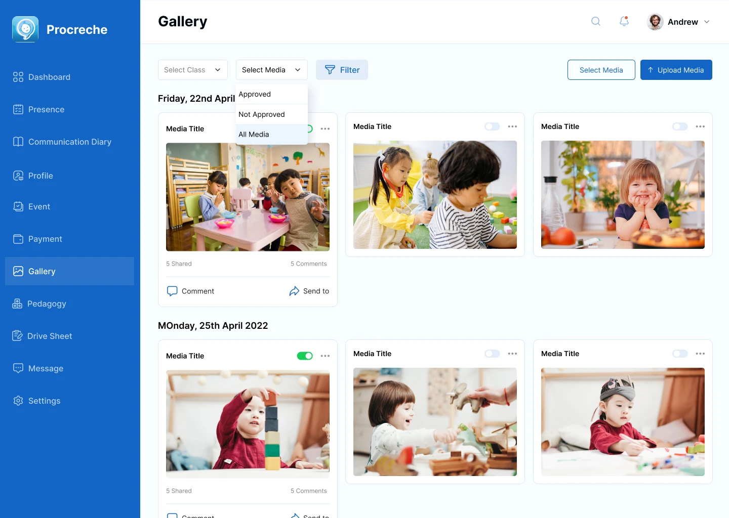 Procreche app on a smartphone